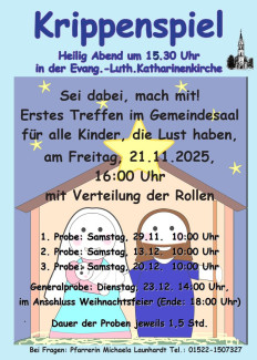 Probentermine für das Kinder-Krippenspiel an Heiligabend 